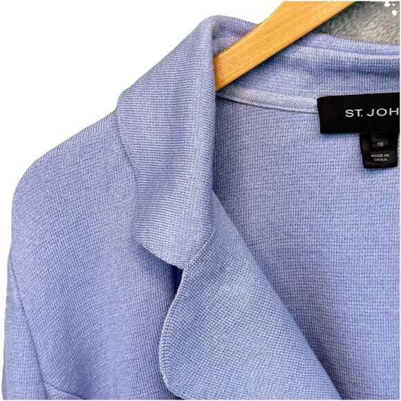 St. John Cardigan Peplum Jacket w/ Ruffle Size 10 Light Blue Periwinkle FLAW - Picture 7 of 16